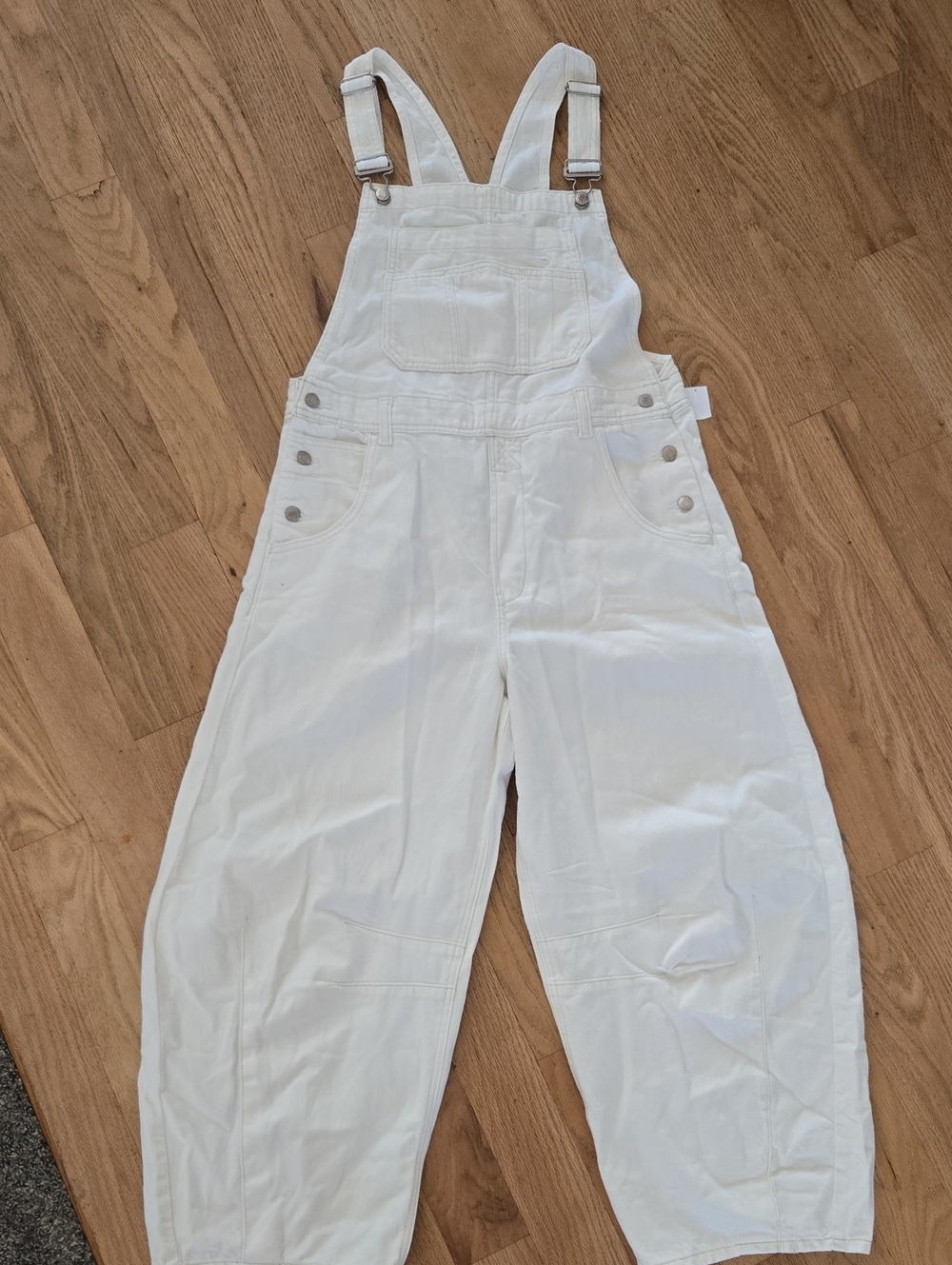GAP White Cotton  Barrel Overalls with Silver Hardware